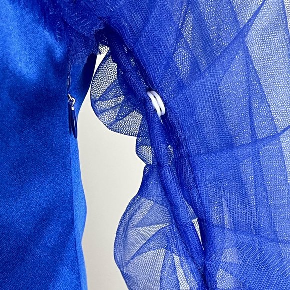 TS Couture Womens Cocktail Dress Blue Long Tulle Sleeves Sheath size Large - Picture 11 of 16